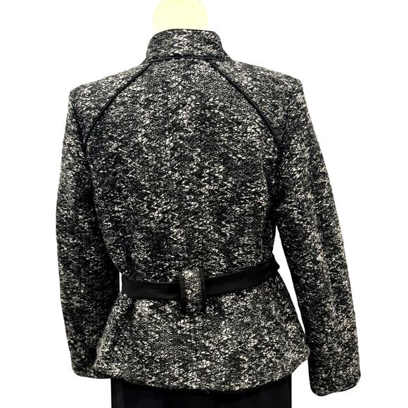 Sandro Tweed Coat Jacket Black White Tie Back Tailored Size M - Picture 5 of 7